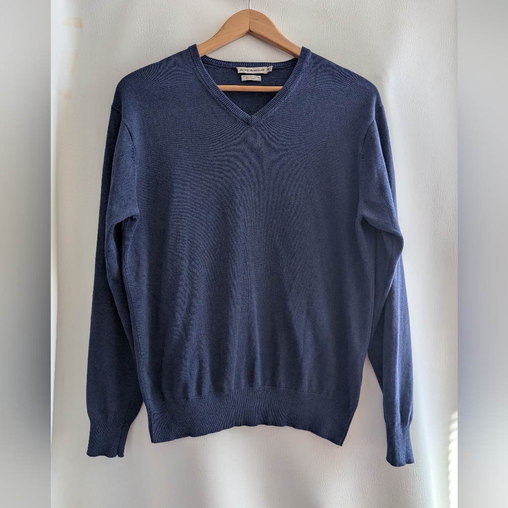 Peter Millar Silk Cashmere Cotton Blue Knit V Neck Pullover Sweater - M